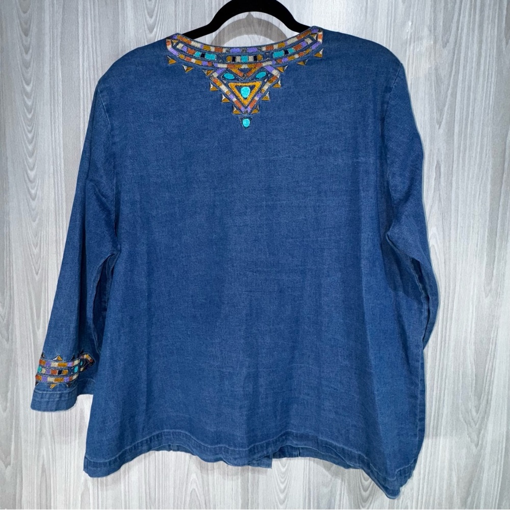 Bob Mackie Denim Top with Colorful Embroidery - Picture 2 of 7